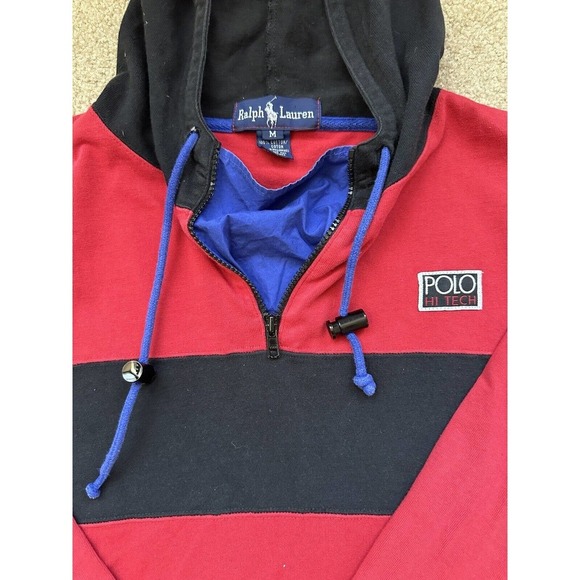 Vtg Polo Ralph Lauren Hi Tech Hoodie Hooded Sweatshirt Red Men's Medium H10242 - Picture 14 of 15